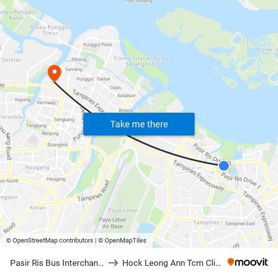 Pasir Ris Bus Interchange to Hock Leong Ann Tcm Clinic map