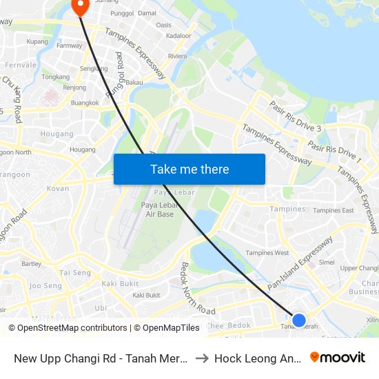 New Upp Changi Rd - Tanah Merah Stn Exit A (85099) to Hock Leong Ann Tcm Clinic map