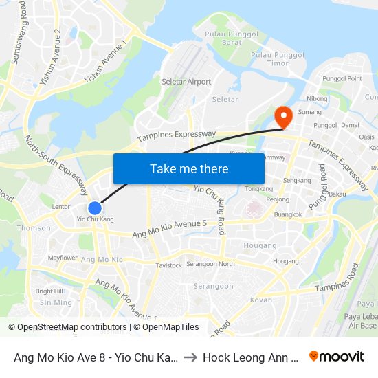 Ang Mo Kio Ave 8 - Yio Chu Kang Int (55509) to Hock Leong Ann Tcm Clinic map