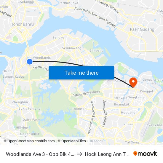 Woodlands Ave 3 - Opp Blk 402 (46499) to Hock Leong Ann Tcm Clinic map