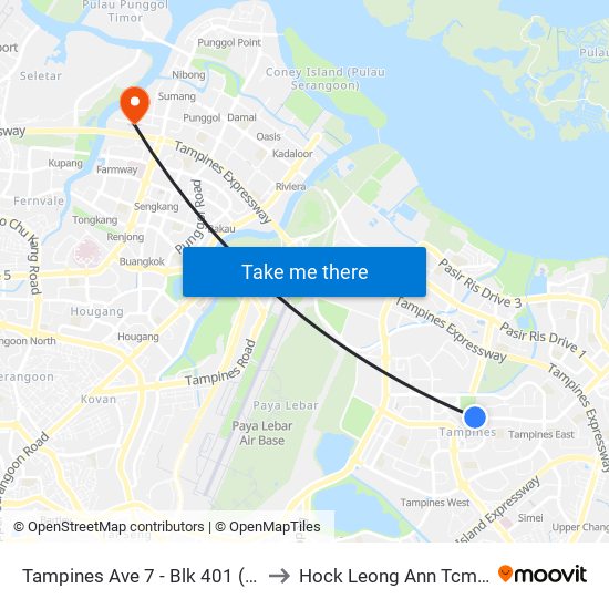 Tampines Ave 7 - Blk 401 (76191) to Hock Leong Ann Tcm Clinic map