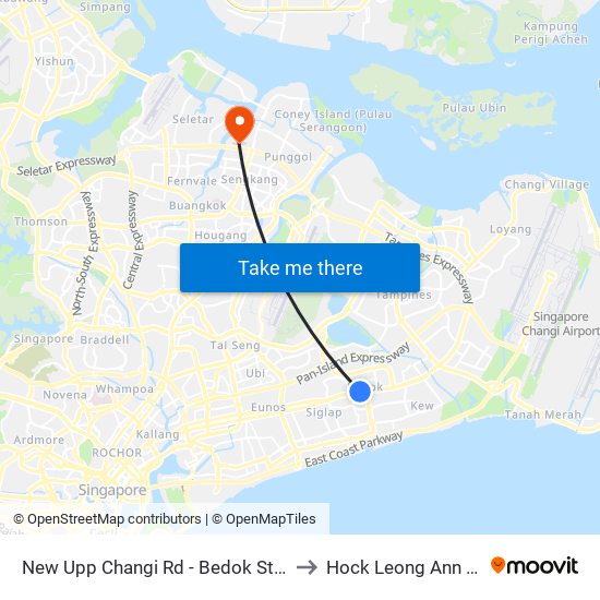 New Upp Changi Rd - Bedok Stn Exit B (84031) to Hock Leong Ann Tcm Clinic map
