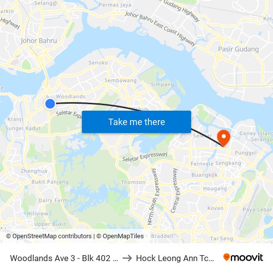 Woodlands Ave 3 - Blk 402 (46491) to Hock Leong Ann Tcm Clinic map
