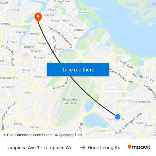 Tampines Ave 1 - Tampines West Stn Exit B (75051) to Hock Leong Ann Tcm Clinic map