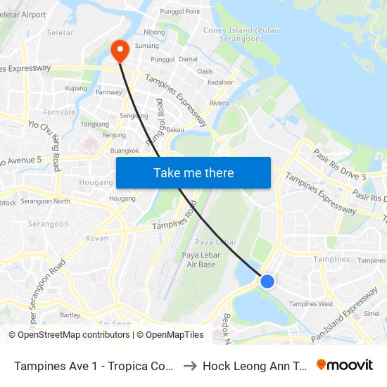 Tampines Ave 1 - Tropica Condo (75259) to Hock Leong Ann Tcm Clinic map