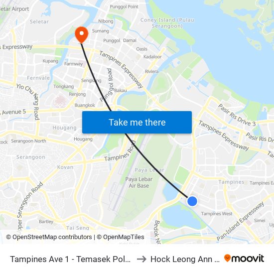 Tampines Ave 1 - Temasek Poly West G (75249) to Hock Leong Ann Tcm Clinic map