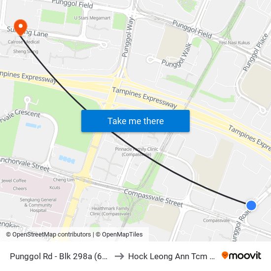 Punggol Rd - Blk 298a (65061) to Hock Leong Ann Tcm Clinic map