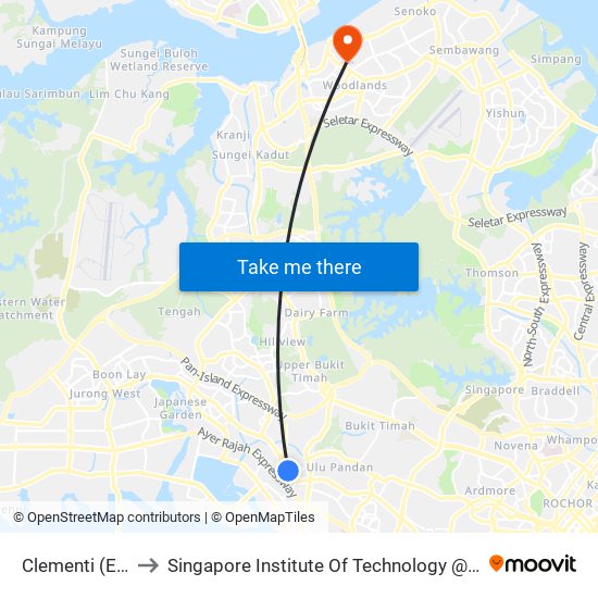 Clementi (EW23) to Singapore Institute Of Technology @ Rp (Sit@Rp) map