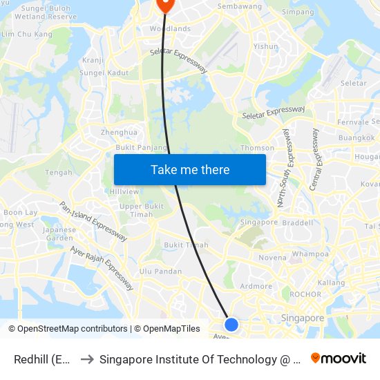 Redhill (EW18) to Singapore Institute Of Technology @ Rp (Sit@Rp) map