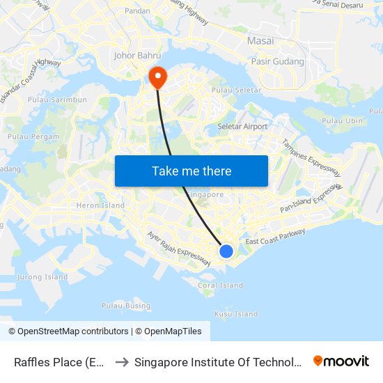 Raffles Place (EW14|NS26) to Singapore Institute Of Technology @ Rp (Sit@Rp) map