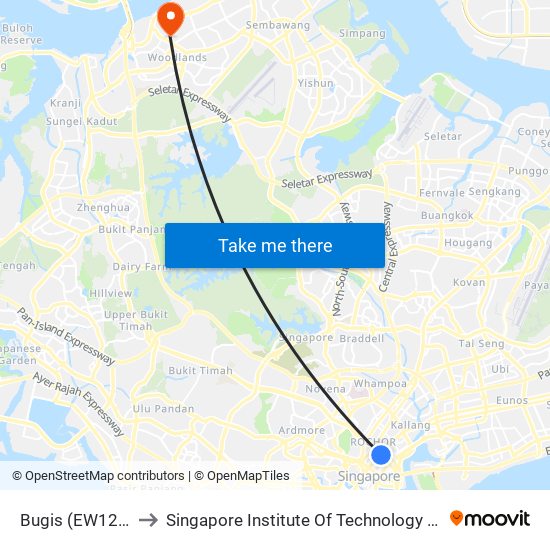 Bugis (EW12|DT14) to Singapore Institute Of Technology @ Rp (Sit@Rp) map