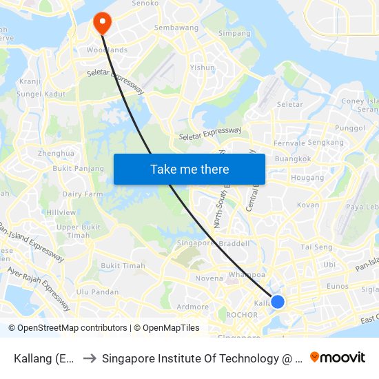 Kallang (EW10) to Singapore Institute Of Technology @ Rp (Sit@Rp) map