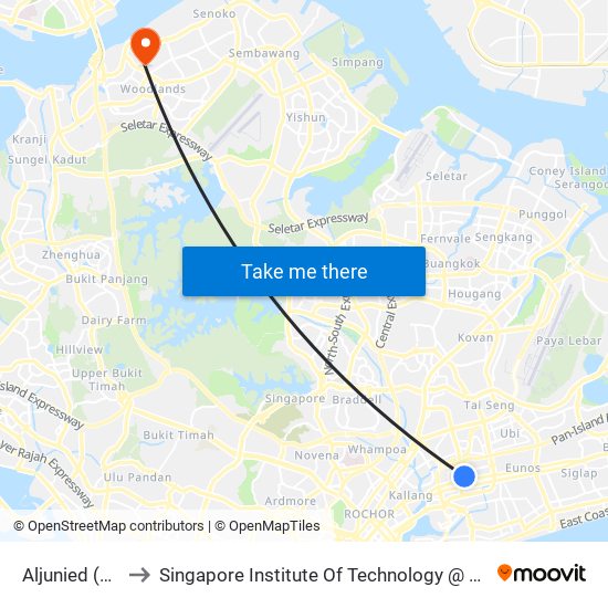Aljunied (EW9) to Singapore Institute Of Technology @ Rp (Sit@Rp) map