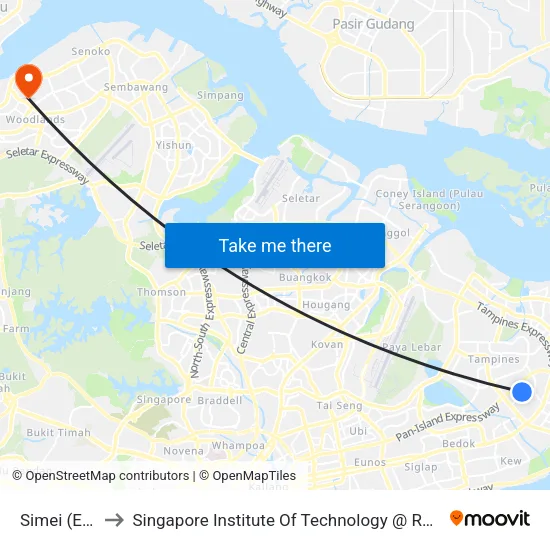 Simei (EW3) to Singapore Institute Of Technology @ Rp (Sit@Rp) map