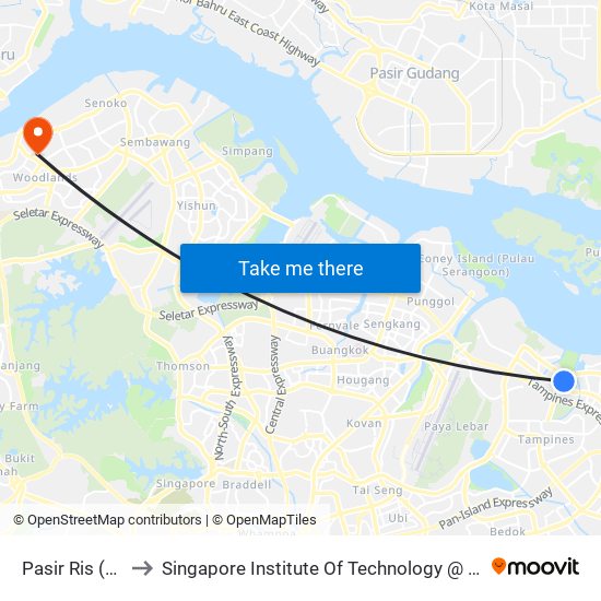 Pasir Ris (EW1) to Singapore Institute Of Technology @ Rp (Sit@Rp) map