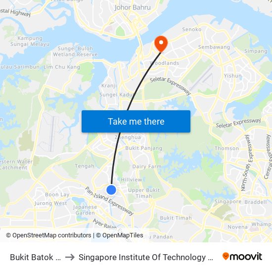 Bukit Batok (NS2) to Singapore Institute Of Technology @ Rp (Sit@Rp) map
