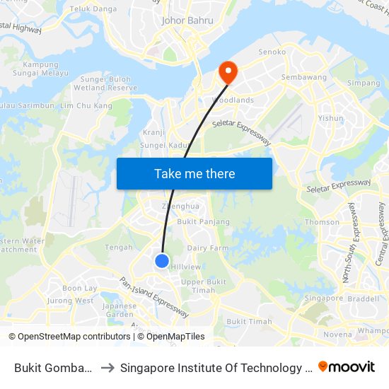 Bukit Gombak (NS3) to Singapore Institute Of Technology @ Rp (Sit@Rp) map