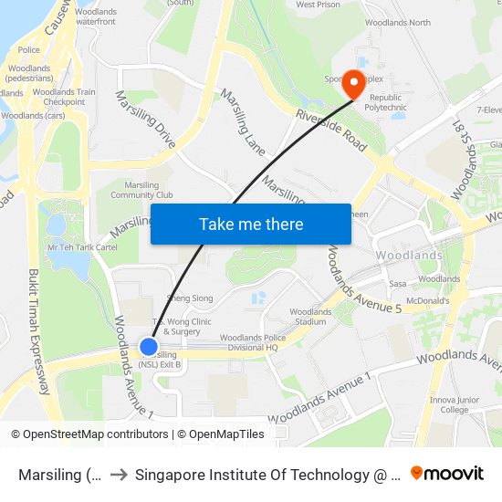 Marsiling (NS8) to Singapore Institute Of Technology @ Rp (Sit@Rp) map