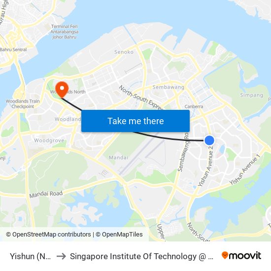 Yishun (NS13) to Singapore Institute Of Technology @ Rp (Sit@Rp) map