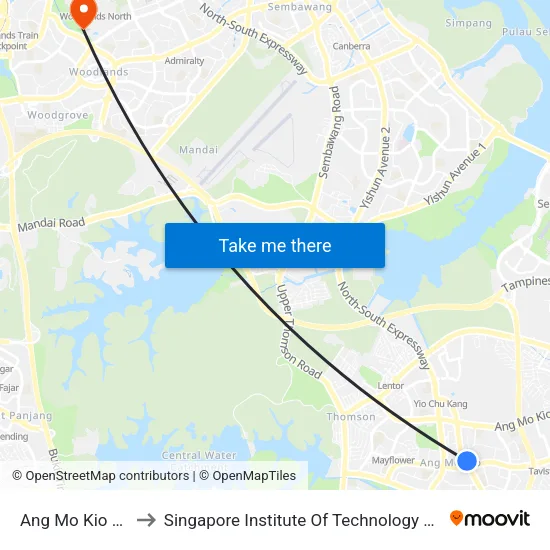 Ang Mo Kio (NS16) to Singapore Institute Of Technology @ Rp (Sit@Rp) map