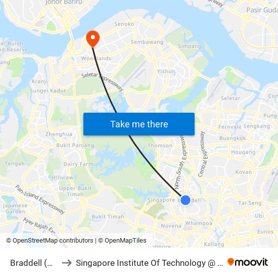 Braddell (NS18) to Singapore Institute Of Technology @ Rp (Sit@Rp) map