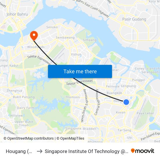 Hougang (NE14) to Singapore Institute Of Technology @ Rp (Sit@Rp) map