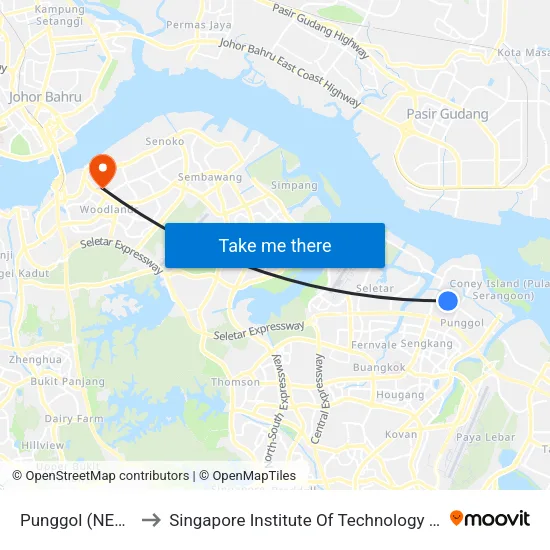 Punggol (NE17|PTC) to Singapore Institute Of Technology @ Rp (Sit@Rp) map