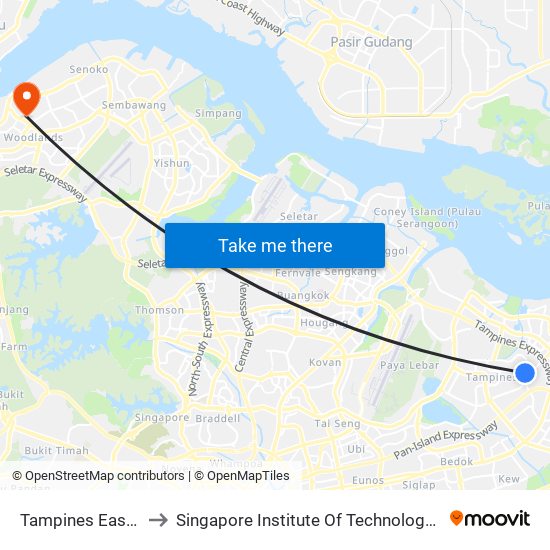 Tampines East (DT33) to Singapore Institute Of Technology @ Rp (Sit@Rp) map