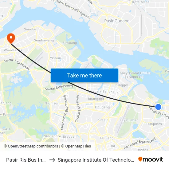 Pasir Ris Bus Interchange to Singapore Institute Of Technology @ Rp (Sit@Rp) map