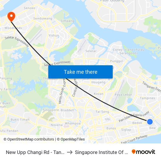 New Upp Changi Rd - Tanah Merah Stn Exit A (85099) to Singapore Institute Of Technology @ Rp (Sit@Rp) map