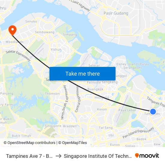 Tampines Ave 7 - Blk 401 (76191) to Singapore Institute Of Technology @ Rp (Sit@Rp) map