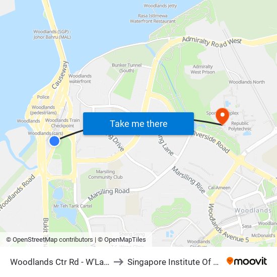 Woodlands Ctr Rd - W'Lands Train Checkpt (46069) to Singapore Institute Of Technology @ Rp (Sit@Rp) map