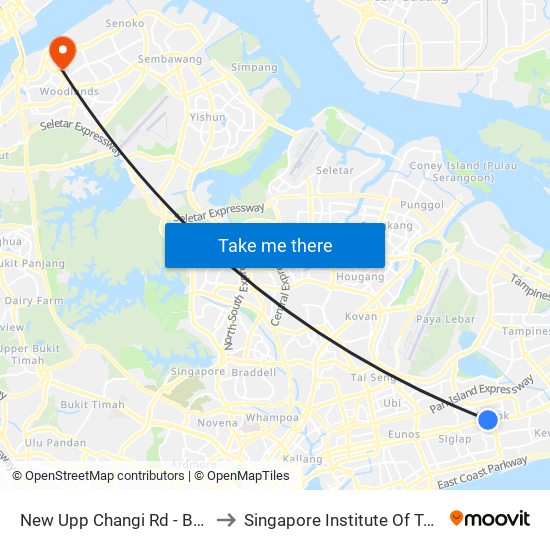 New Upp Changi Rd - Bedok Stn Exit B (84031) to Singapore Institute Of Technology @ Rp (Sit@Rp) map