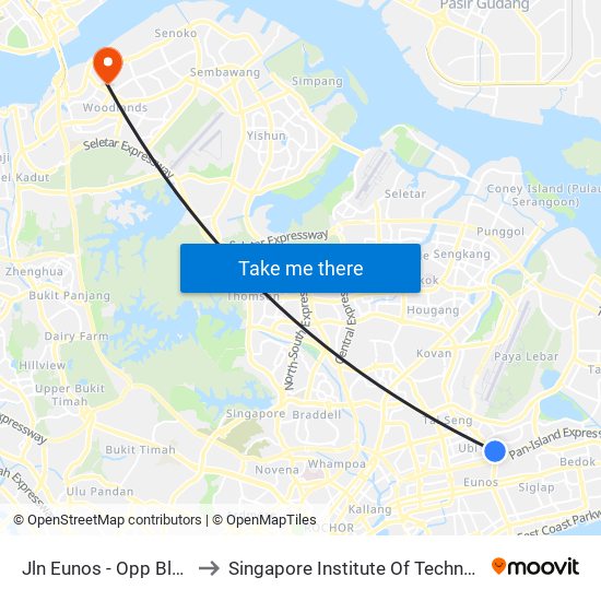Jln Eunos - Opp Blk 322 (72019) to Singapore Institute Of Technology @ Rp (Sit@Rp) map