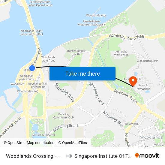 Woodlands Crossing - W'Lands Checkpt (46109) to Singapore Institute Of Technology @ Rp (Sit@Rp) map