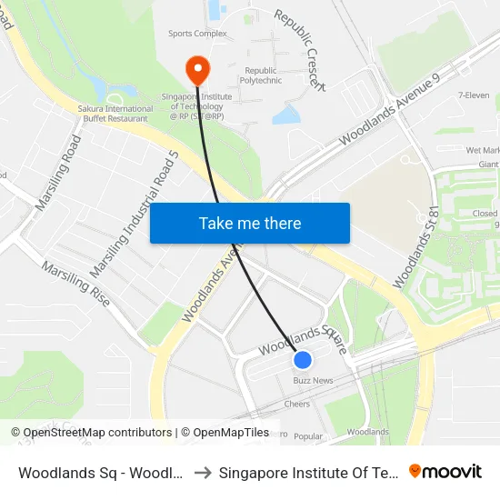 Woodlands Sq - Woodlands Temp Int (47009) to Singapore Institute Of Technology @ Rp (Sit@Rp) map