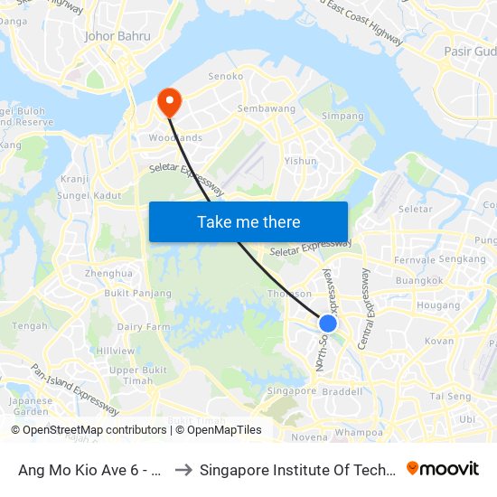 Ang Mo Kio Ave 6 - Blk 307a (54019) to Singapore Institute Of Technology @ Rp (Sit@Rp) map