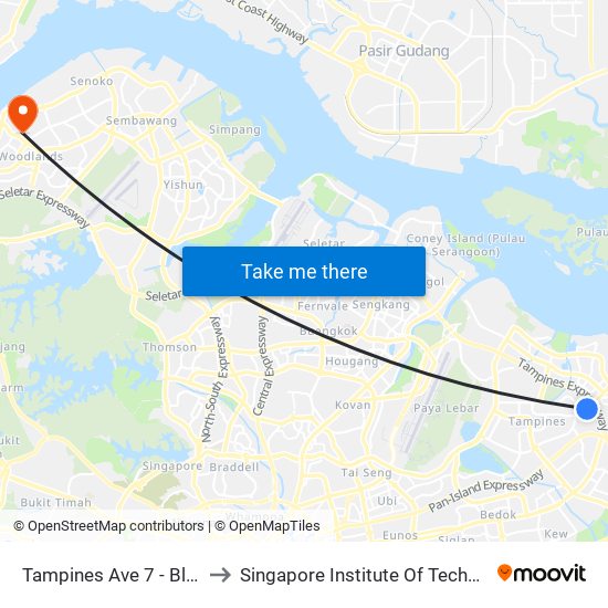 Tampines Ave 7 - Blk 497d (76241) to Singapore Institute Of Technology @ Rp (Sit@Rp) map