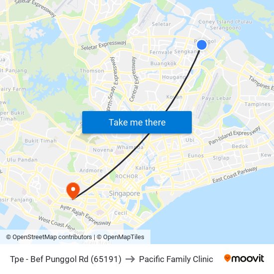 Tpe -  Bef Punggol Rd (65191) to Pacific Family Clinic map