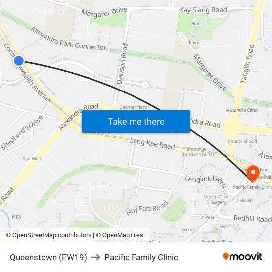 Queenstown (EW19) to Pacific Family Clinic map