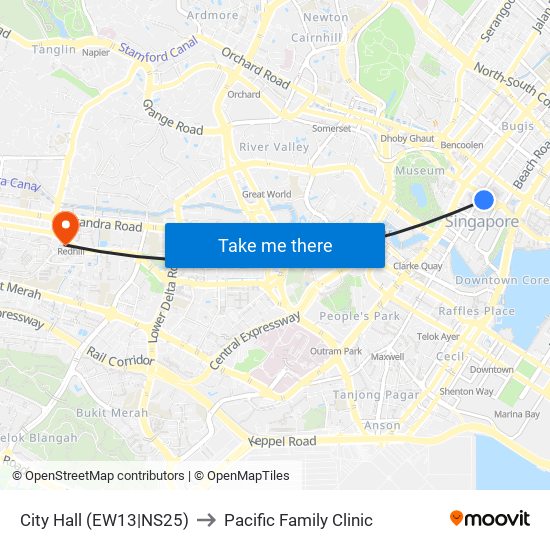 City Hall (EW13|NS25) to Pacific Family Clinic map