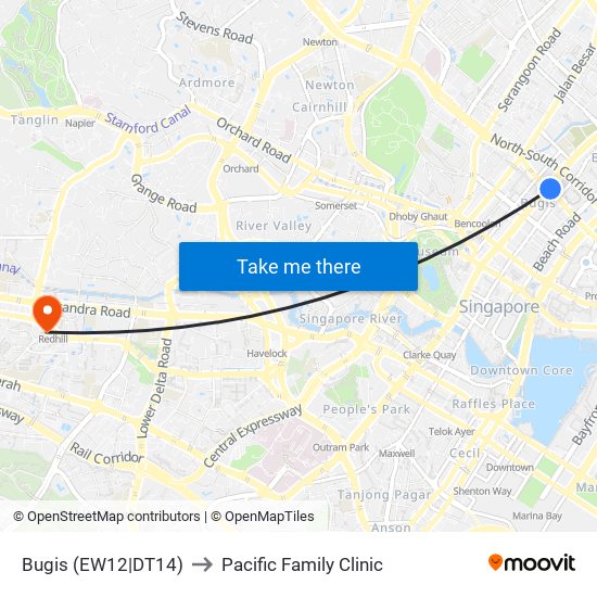 Bugis (EW12|DT14) to Pacific Family Clinic map