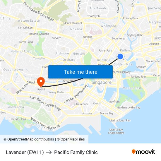 Lavender (EW11) to Pacific Family Clinic map