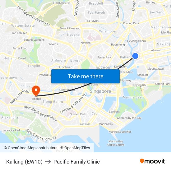 Kallang (EW10) to Pacific Family Clinic map