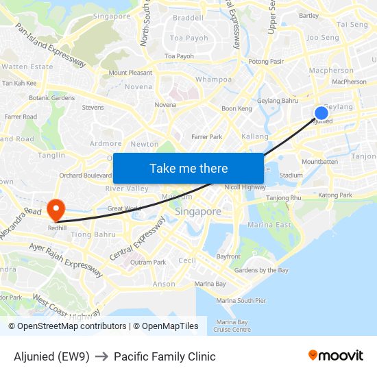 Aljunied (EW9) to Pacific Family Clinic map