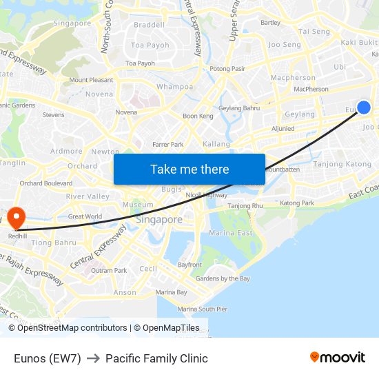 Eunos (EW7) to Pacific Family Clinic map