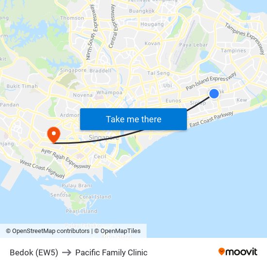 Bedok (EW5) to Pacific Family Clinic map