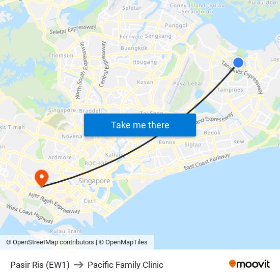 Pasir Ris (EW1) to Pacific Family Clinic map