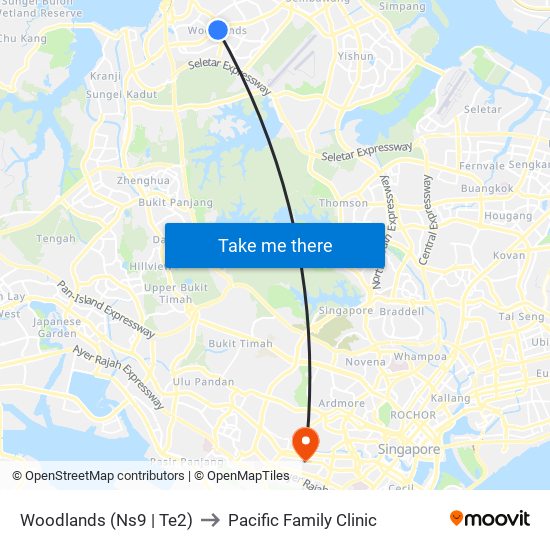 Woodlands (Ns9 | Te2) to Pacific Family Clinic map