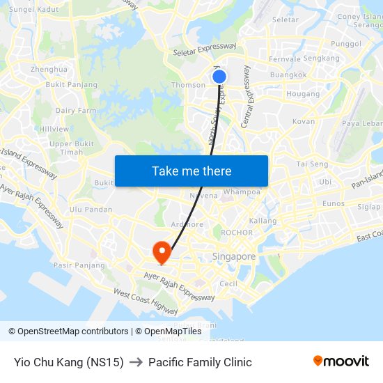 Yio Chu Kang (NS15) to Pacific Family Clinic map